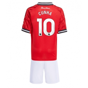 Billige Fotballdrakt Manchester United Matheus Cunha #10 Replika Hjemmedraktsett Barn 2025-26 Kortermet (med bukser)